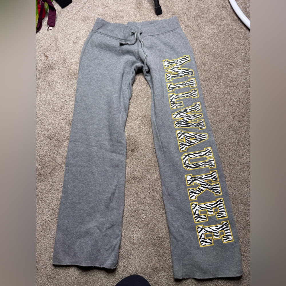 Gray Sweatpants with Zebra-Print 'MILWAUKEE' Lettering